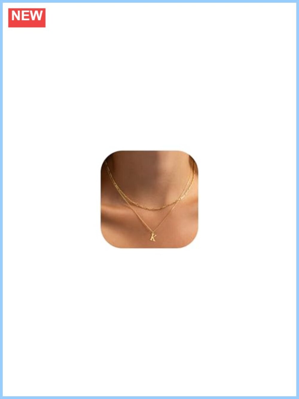 Women Dainty Layered Initial Pendant Necklace 14K Gold Plated Figaro Chain